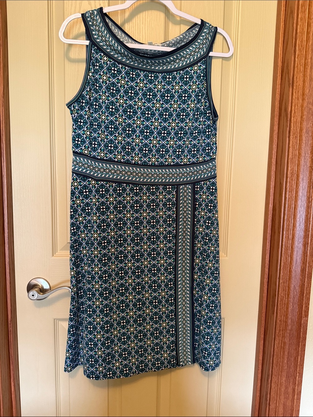Max Studio Teal and Navy Geometric Midi Dress